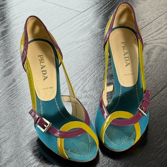 Prada Blue Purple Green Heels - Picture 4 of 6